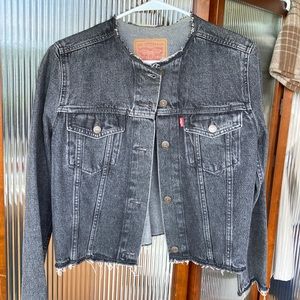 Size S collarless black Levi Strauss denim jacket